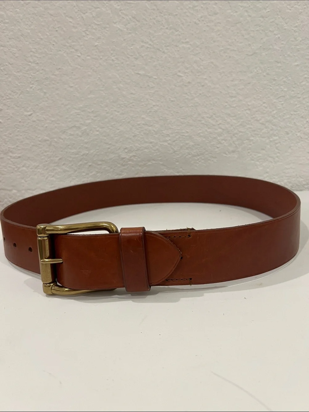 Vintage Ralph Lauren Chestnut Brown Leather Belt with Brass Buckle - Picture 1 of 6